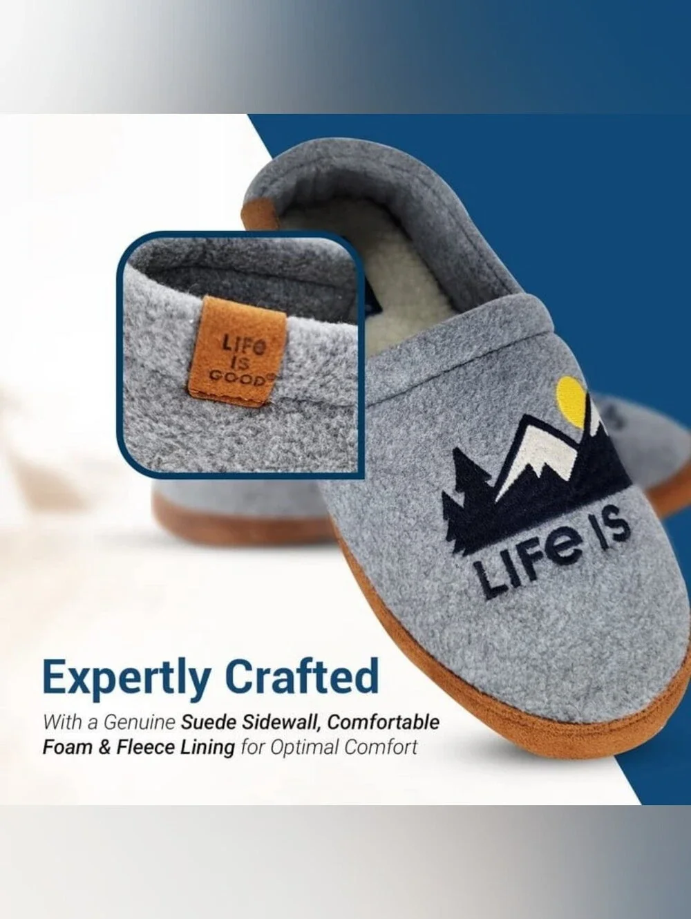 Vintage Style Life Is Good Mountain Fleece Slippers Gorpcore Mocs Size 10 M